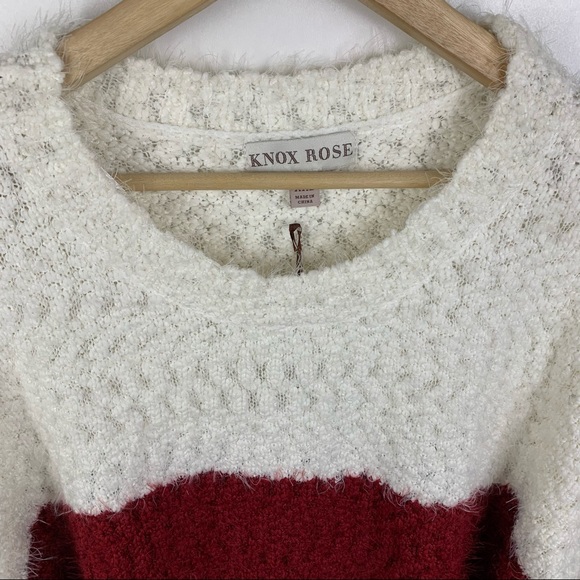#1 Knox Rose Red Crewneck Colorblock Pullover Knit Long Sleeve Sweater Small - Picture 4 of 6